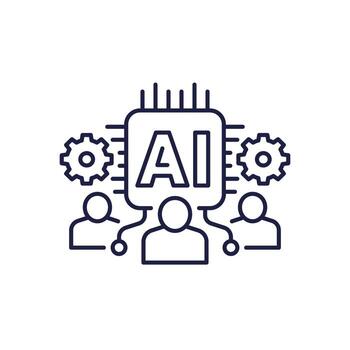 humano ai Interacción icono, artificial inteligencia línea diseño vector