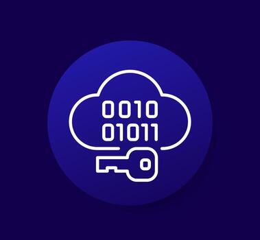 Encryption of data in cloud icon, line vector