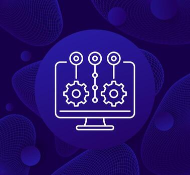 operación, ejecutar proyecto línea icono con computadora, vector