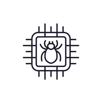 computer bug icon, software testing line vector