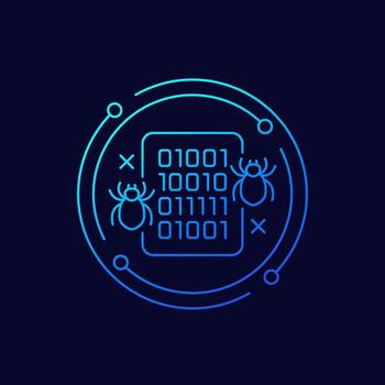 computer bugs, software testing icon, linear design vector