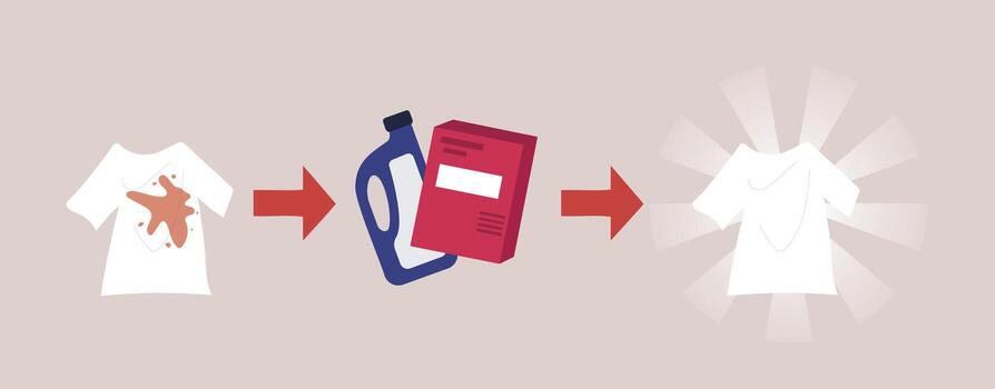 before and after using bleach liquid, washing soap , detergent product. vector