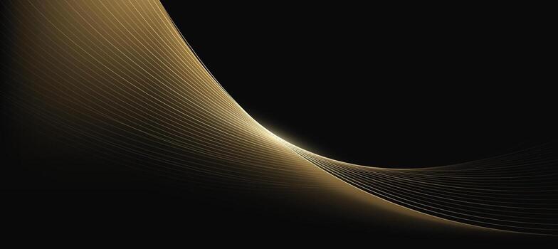 Abstract Golden Glow Curve Lines on Black Background with Luxury Light Effect vector