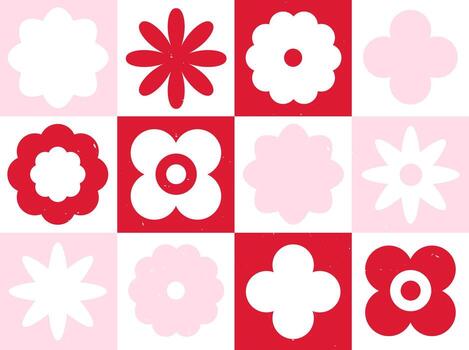 Abstract Floral Set and Composition in a Grid vector