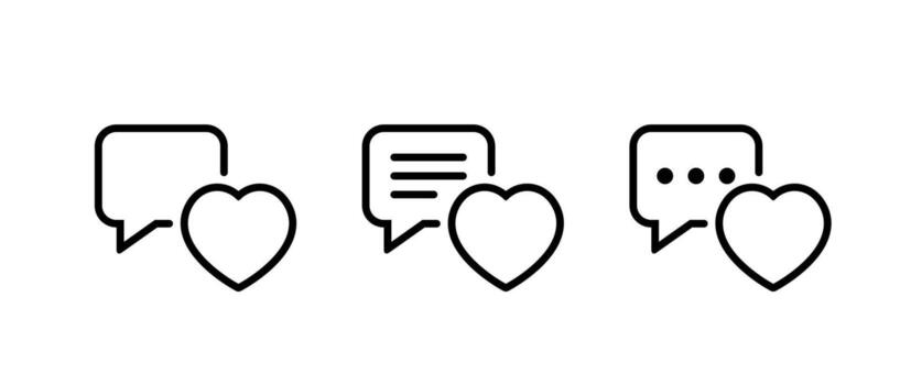 charla amor icono colocar. mensaje burbuja con corazón símbolo. actividad y notificación concepto vector