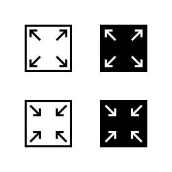 Expand and collapse full screen icon set. Maximize and minimize display symbol vector