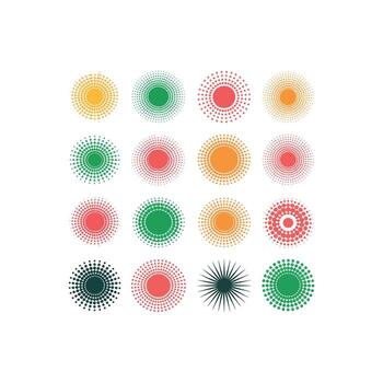 Collection of colorful circular and semicircular halftone dot patterns abstract background vector