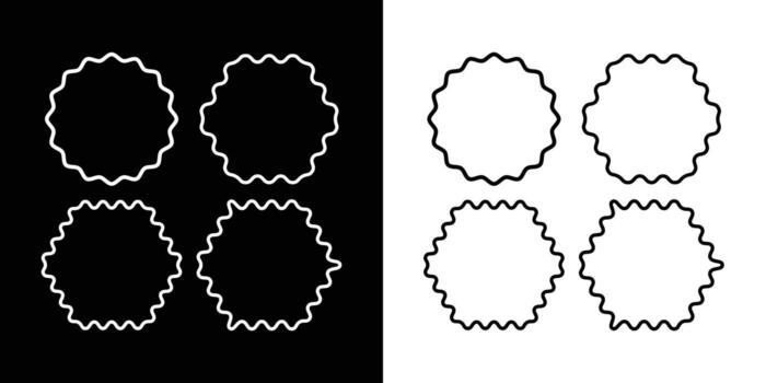 Squiggle frames set. Circle frames with zigzag wavy border set. Wave and curvy borders isolated on black and white background. Simple illustration. EPS 10 vector