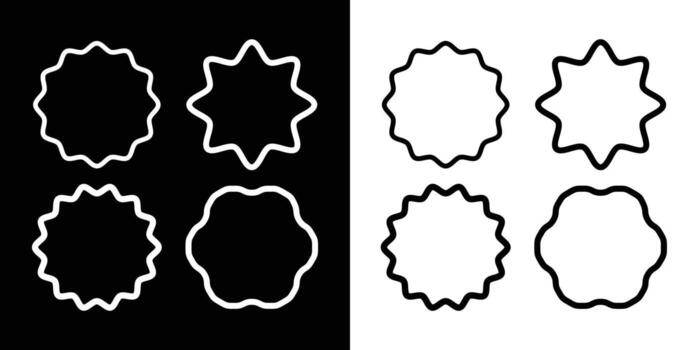 Squiggle frames set. Circle frames with zigzag wavy border set. Wave and curvy borders isolated on black and white background. Simple illustration. vector