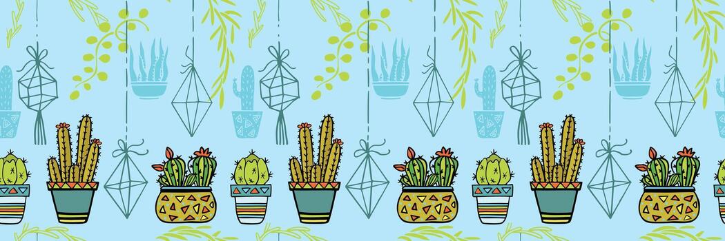 Cactus seamless pattern. Trendy boho. Ornamental stripe. Cacti fabric print design. Succulent textile surface. vector