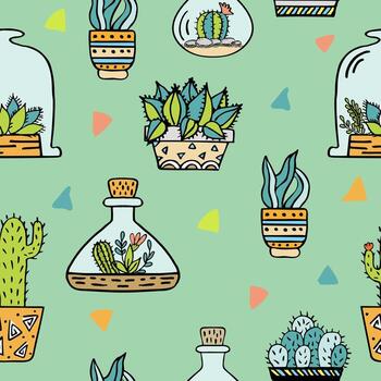 Cactus seamless pattern. Trendy boho background. Ornamental stripe. Cacti fabric print design. Succulent textile surface. vector
