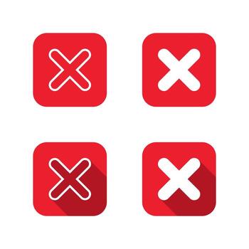 Cross mark icon with long shadow. Incorrect, fail, or reject symbol in red square vector