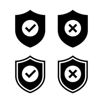 Check and cross shield icon. Protection badge symbol. Security approval or denial concept vector