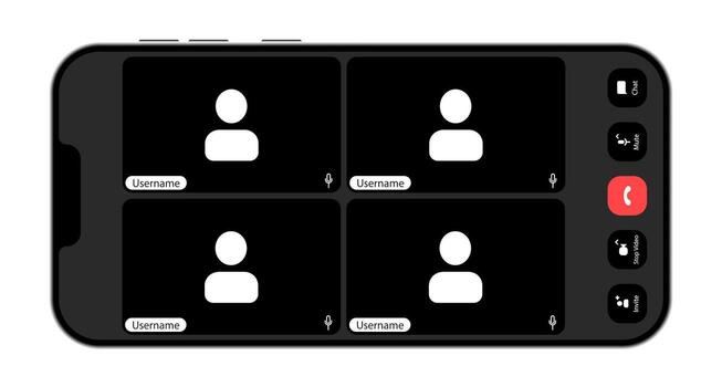 Connection and communication among four users on a call vector