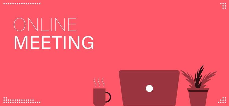 A workspace setup for a remote meeting with coffee. vector