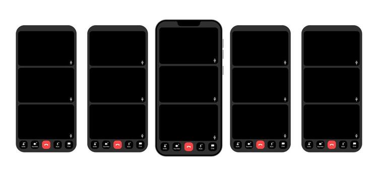 Five empty smartphone displays lined up horizontally. vector