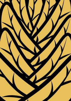 Abstract seamless pattern featuring bold black lines intertwined on a warm yellow background, creating an organic, branch like texture. modern design evokes a natural, woven, or art deco aesthetic vector