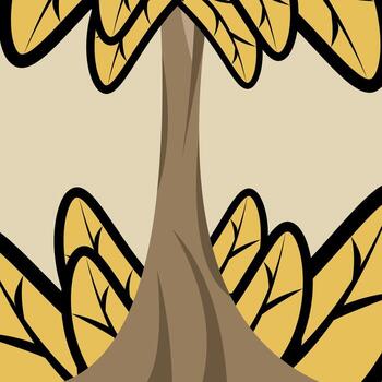 Stylized tree trunk with vibrant yellow leaves creating a natural frame on a light beige background. Ideal for design elements, banners, or organic themed templates with copy space. vector