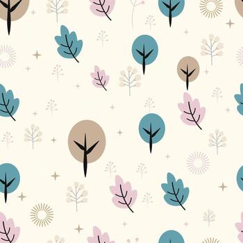 Colorful leaves and trees pattern design vector