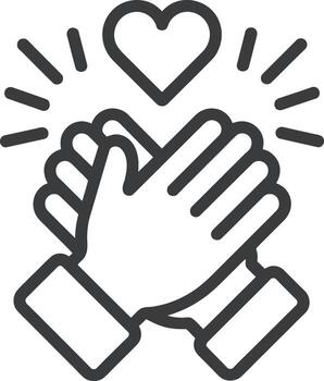 Two hands clapping with heart symbol and radiating lines vector
