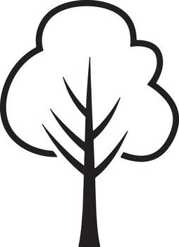 Simple Black and White Line Drawing of a Single Tree in Minimalist Style, Evoking a Serene and Peaceful Mood vector