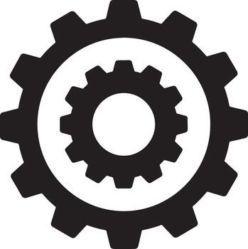 Powerful Black and White Gear Icon Symbolizing Interlocking Mechanisms, Efficient Teamwork, and Seamless Industrial Processes vector
