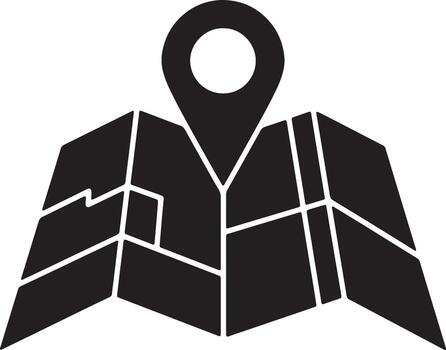 misterioso negro mapa icono ubicación alfiler en doblada mapa, símbolo de aventuras y exploración, sencillo gráfico diseño vector
