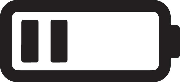 bajo batería icono un sencillo negro y blanco imagen demostración un parcialmente agotado batería en un blanco fondo, representando bajo poder y el necesitar a recargar. vector