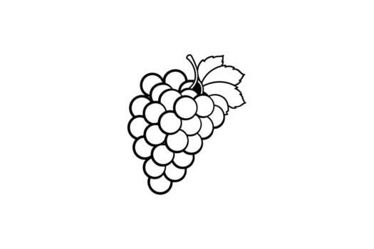 Elegant Grape Cluster with Leaves in Black and White Simple Design silhouette This image features vector