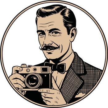 Dapper Photographer with Bowtie and Camera in Circle Frame vector