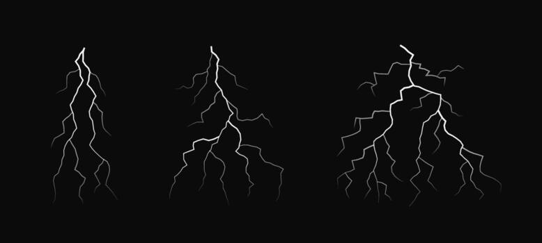 Lightning. Thunderstorm lightning set. Set of lightning strike bolt silhouettes. vector