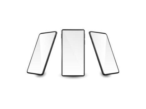 Realistic models smartphone with transparent screens in Space Black. Smartphone mockup collection vector