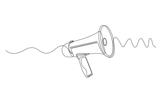continuo soltero uno línea Arte dibujo de megáfono altavoz para Noticias y promoción vector
