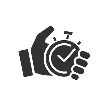 pruebas hora icono, instante unidad, cronógrafo en mano, cheque rápido, Delgado línea símbolo en blanco antecedentes - editable carrera ilustración vector