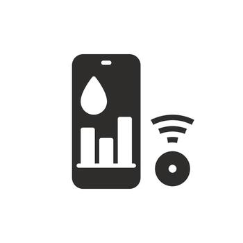 continuous glucose monitoring icon, level sugar on phone, thin line symbol on white background - editable stroke illustration vector