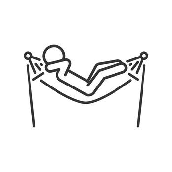 man in beach hammock icon, relax concept, thin line web symbol on white background - editable stroke illustration vector