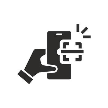 qr código en pantalla teléfono inteligente icono, exploración código proceso, plano símbolo en blanco antecedentes - ilustración vector