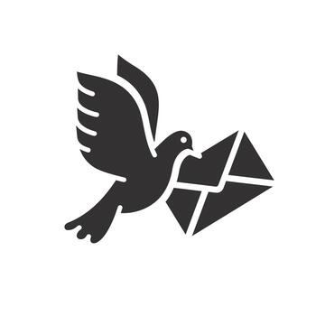 message from bird icon, pigeon with envelope, dove and mail letter, flat symbol on white background - illustration vector
