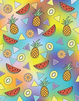 Tropical Fruit Pattern with Colorful Gradient Background vector