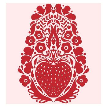 a red and white pattern with a strawberry vector
