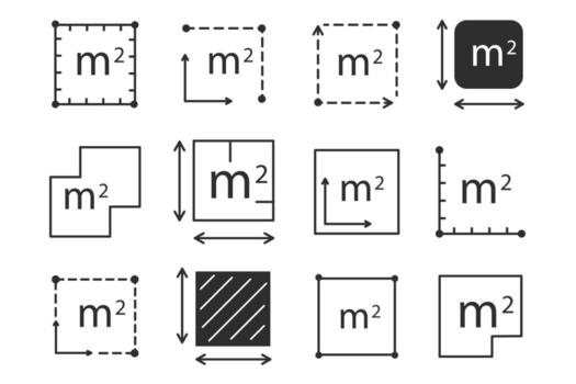 Square meter icon line quantity area, m2 measuring area sign symbol. Simple territory measurement. Flat area square mete setr. vector