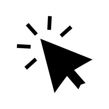 A cursor arrow with click effect lines black icon representing selection, navigation, and user interaction in digital design projects vector