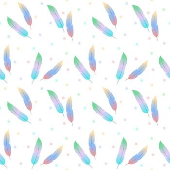 seamless pattern of fantastic gradient feathers with dots. square composition. vector