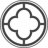 gotisch cirkel roos venster met gemakkelijk middeleeuws ornament. kathedraal rozet. christen architectuur element met gebrandschilderd glas. radiaal kader. png