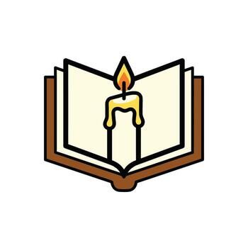 Open Book with Candle Flame Icon Symbolizing Knowledge and Illumination. vector