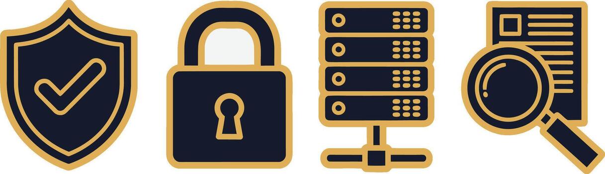Secure Server Data Protection and Privacy Shield Icon Set vector