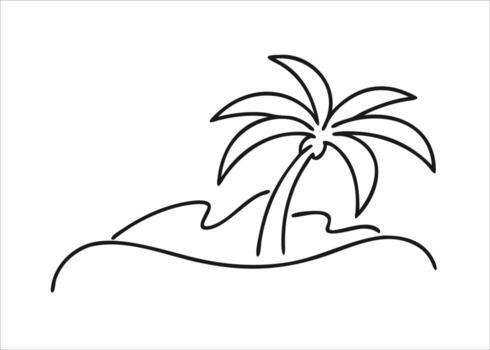 Abstract minimalist single line drawing of a tropical palm tree with a stylized crown and trunk isolated on white background vector