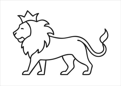 A regal lion with a flowing mane and a majestic crown depicted in a single continuous line art drawing style isolated on white background vector