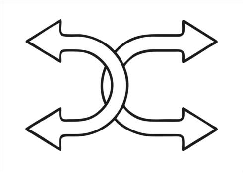 Thin black shuffle arrows icon set representing music playback and media navigation on a white background isolated on white background vector