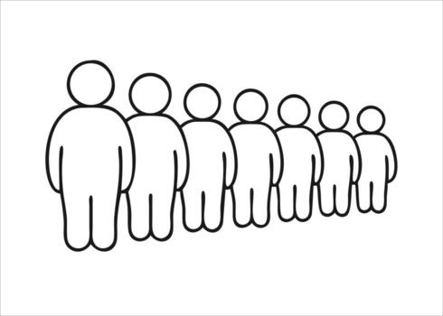 A black silhouette of a group of individuals patiently standing in a queue formation awaiting their turn isolated on white background vector